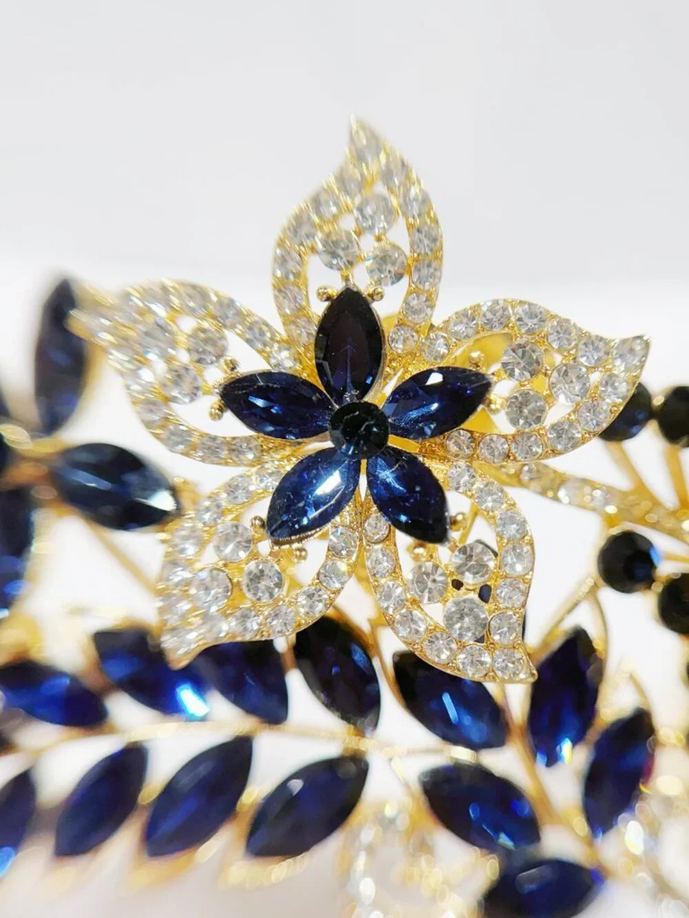 Navy Blue Crystal Butterfly Tiara Crown Gold Tone Pageant Prom Wedding Headpiece